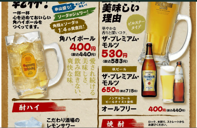 ぐるめ亭に初入店、こちらはハイボールにビールなどお酒を飲み人には人気ですね